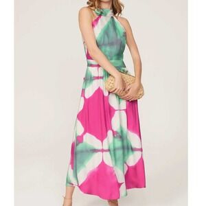 BUSAYO X RTR Tie Dye‎ Halter Casual Dress Size 6 Womens Tie Dye Pink Green RTR